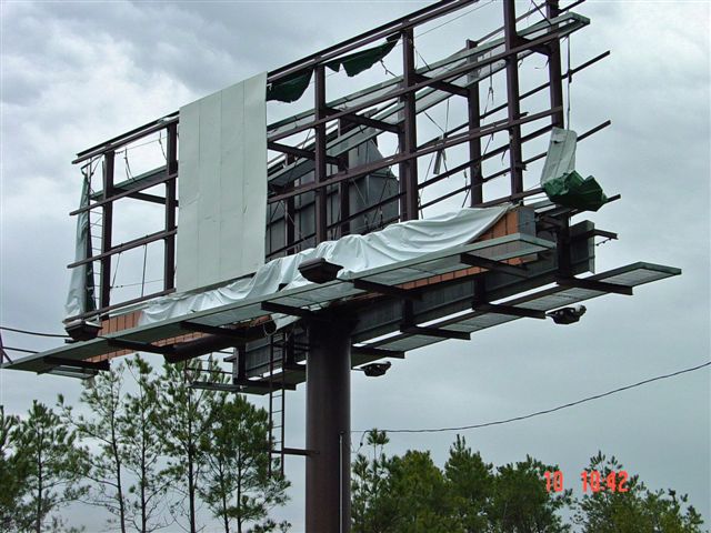 Billboard had its ad blown off during the storm.